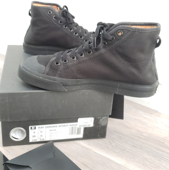 100% Authentic Raf Simons x Adidas Spirit  High Black Sneakers Sz 8 US - Picture 6 of 10